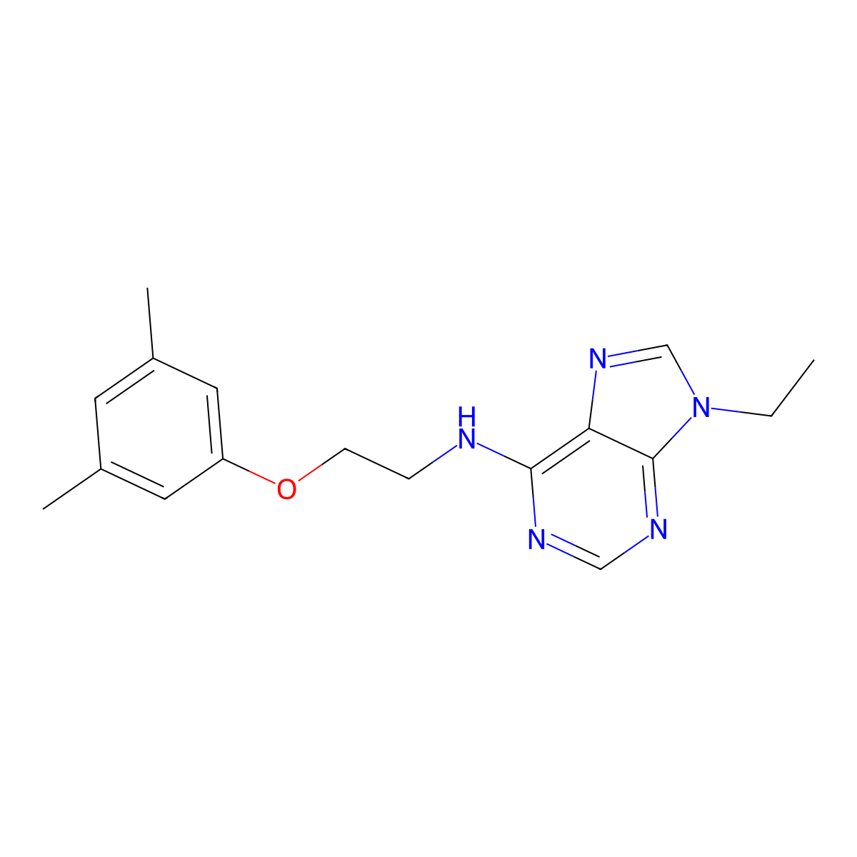 N-[2-(3,5-dimethylphenoxy)ethyl]-9-ethyl-9H-purin-6-amine molecular structure, CAS 2877761-53-8