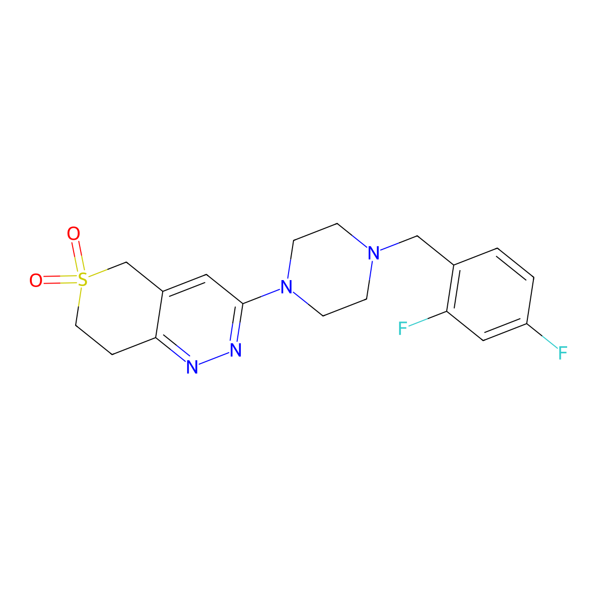 3-[4-[(2,4-difluorophenyl)methyl]piperazin-1-yl]-7,8-dihydro-5H-thiopyrano[4,3-c]pyridazine 6,6-dioxide molecular structure, CAS 2877761-55-0