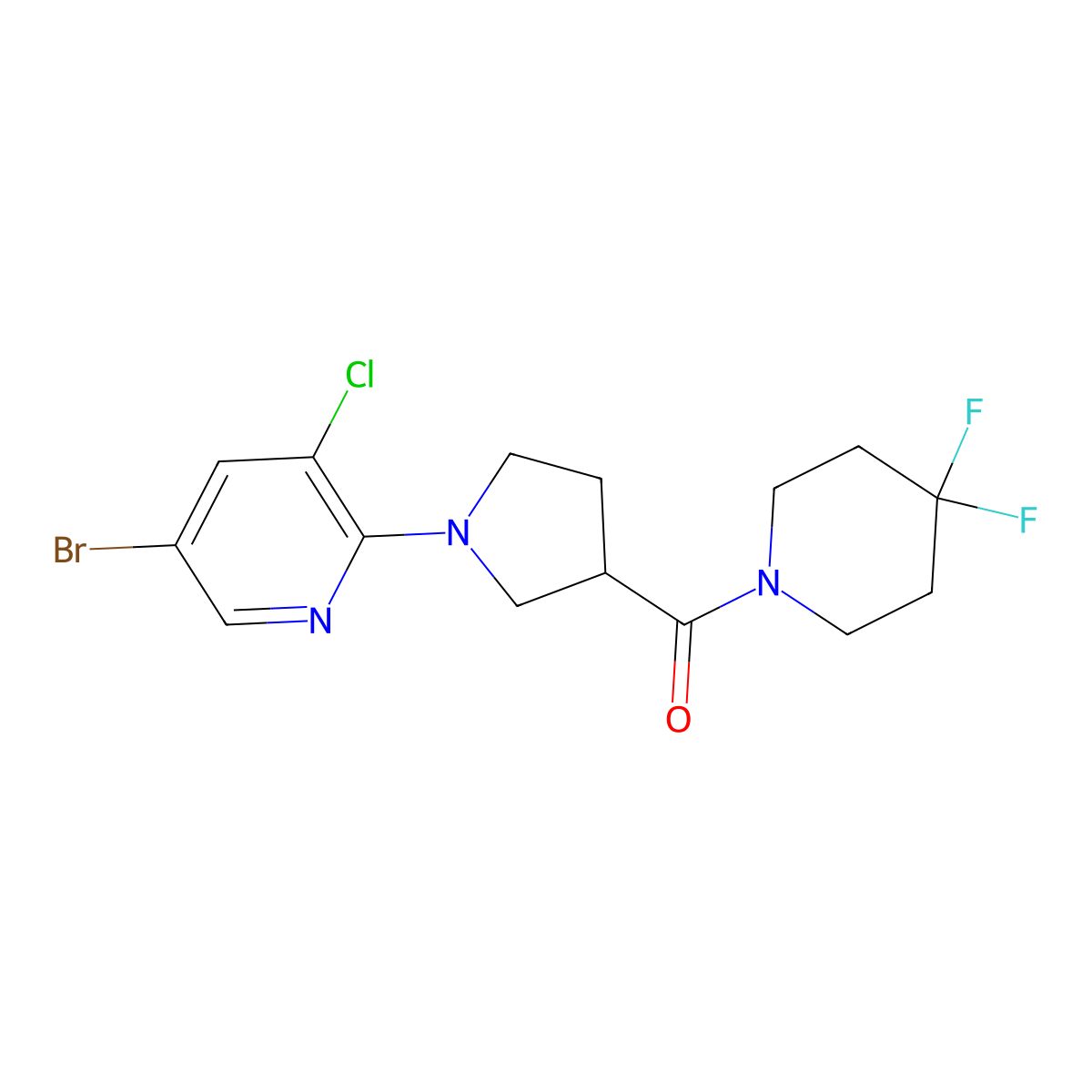 5-Bromo-3-chloro-2-[3-(4,4-difluoropiperidine-1-carbonyl)pyrrolidin-1-yl]pyridine molecular structure, CAS 2877761-60-7