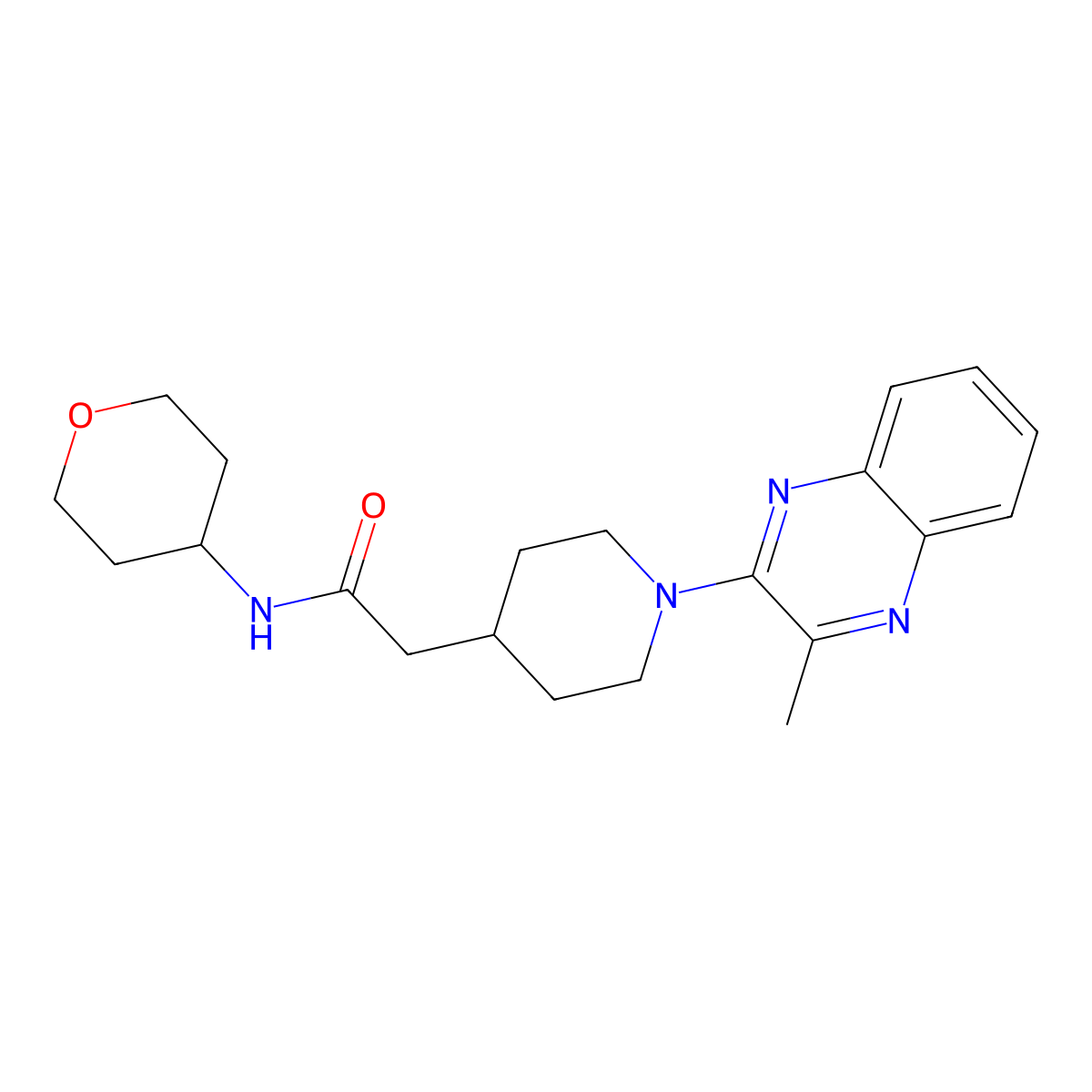 2-[1-(3-methylquinoxalin-2-yl)piperidin-4-yl]-N-(oxan-4-yl)acetamide molecular structure, CAS 2877761-61-8
