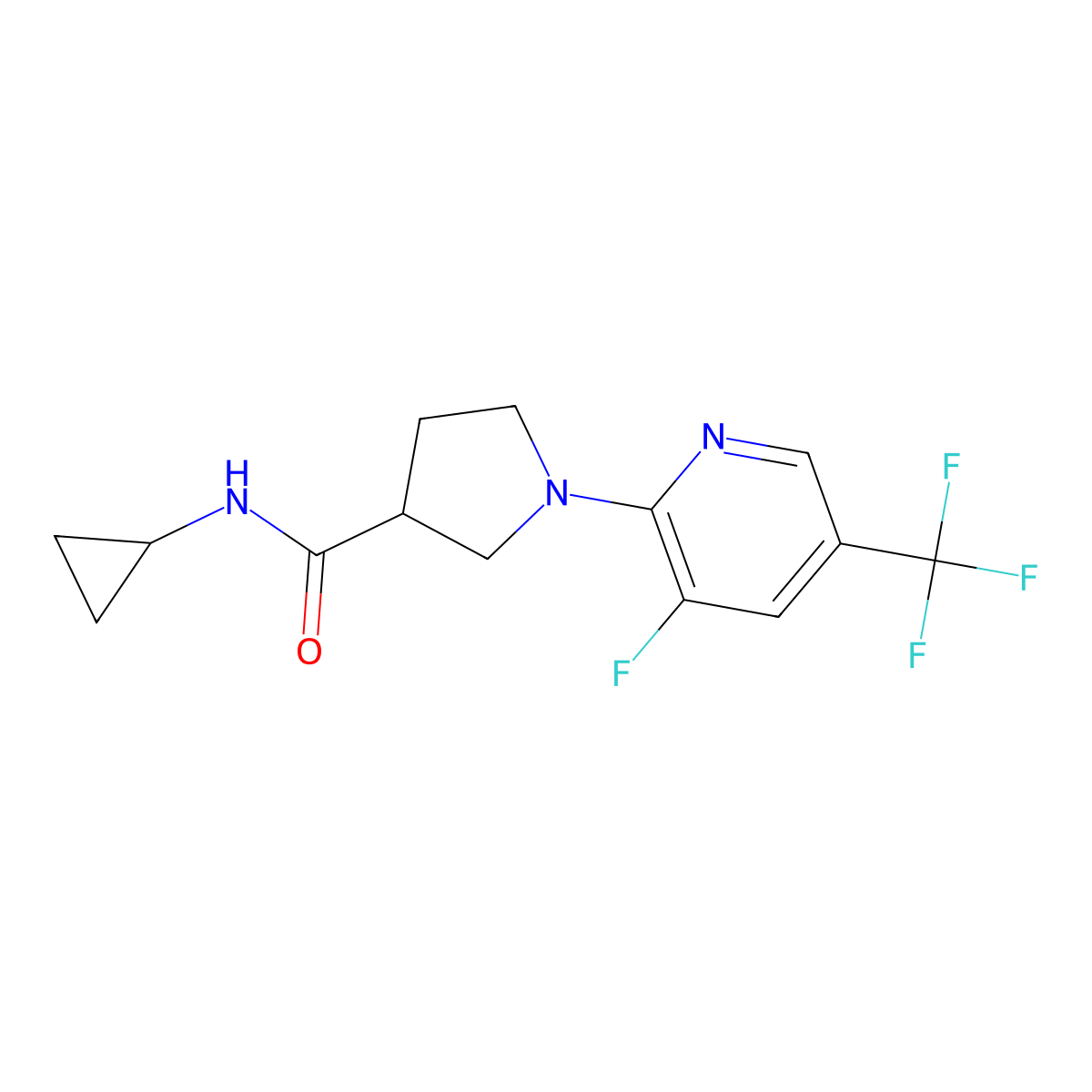 N-cyclopropyl-1-[3-fluoro-5-(trifluoromethyl)pyridin-2-yl]pyrrolidine-3-carboxamide molecular structure, CAS 2877761-63-0