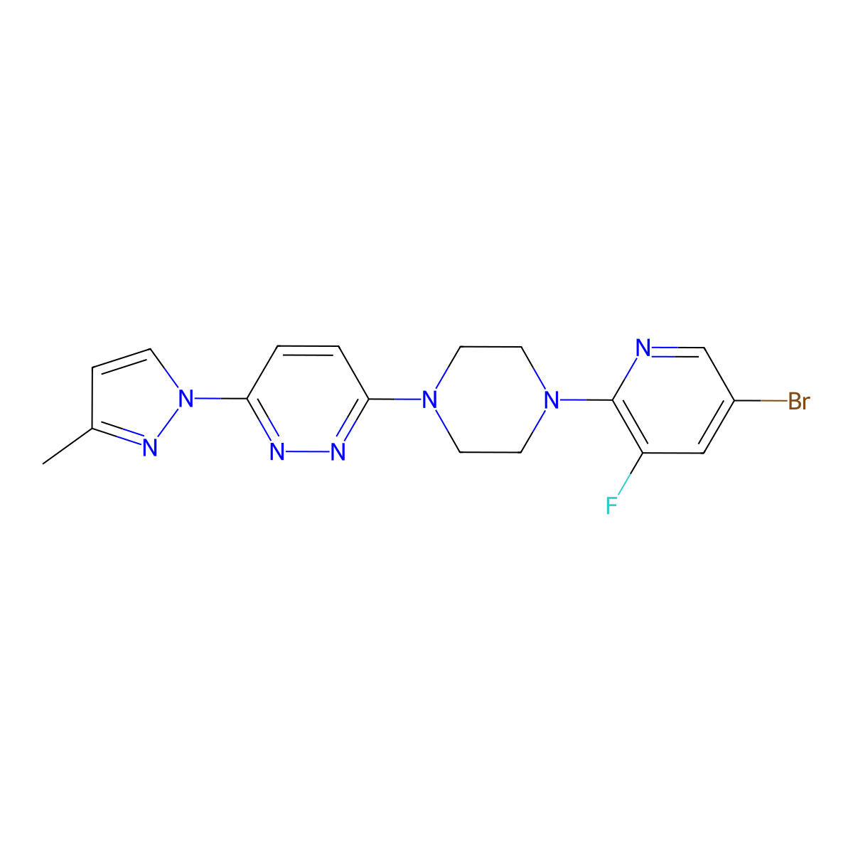 3-[4-(5-bromo-3-fluoropyridin-2-yl)piperazin-1-yl]-6-(3-methyl-1H-pyrazol-1-yl)pyridazine molecular structure, CAS 2877761-70-9