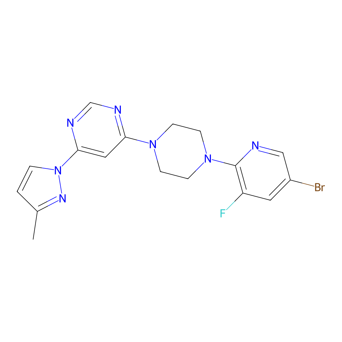 4-[4-(5-bromo-3-fluoropyridin-2-yl)piperazin-1-yl]-6-(3-methyl-1H-pyrazol-1-yl)pyrimidine molecular structure, CAS 2877761-73-2