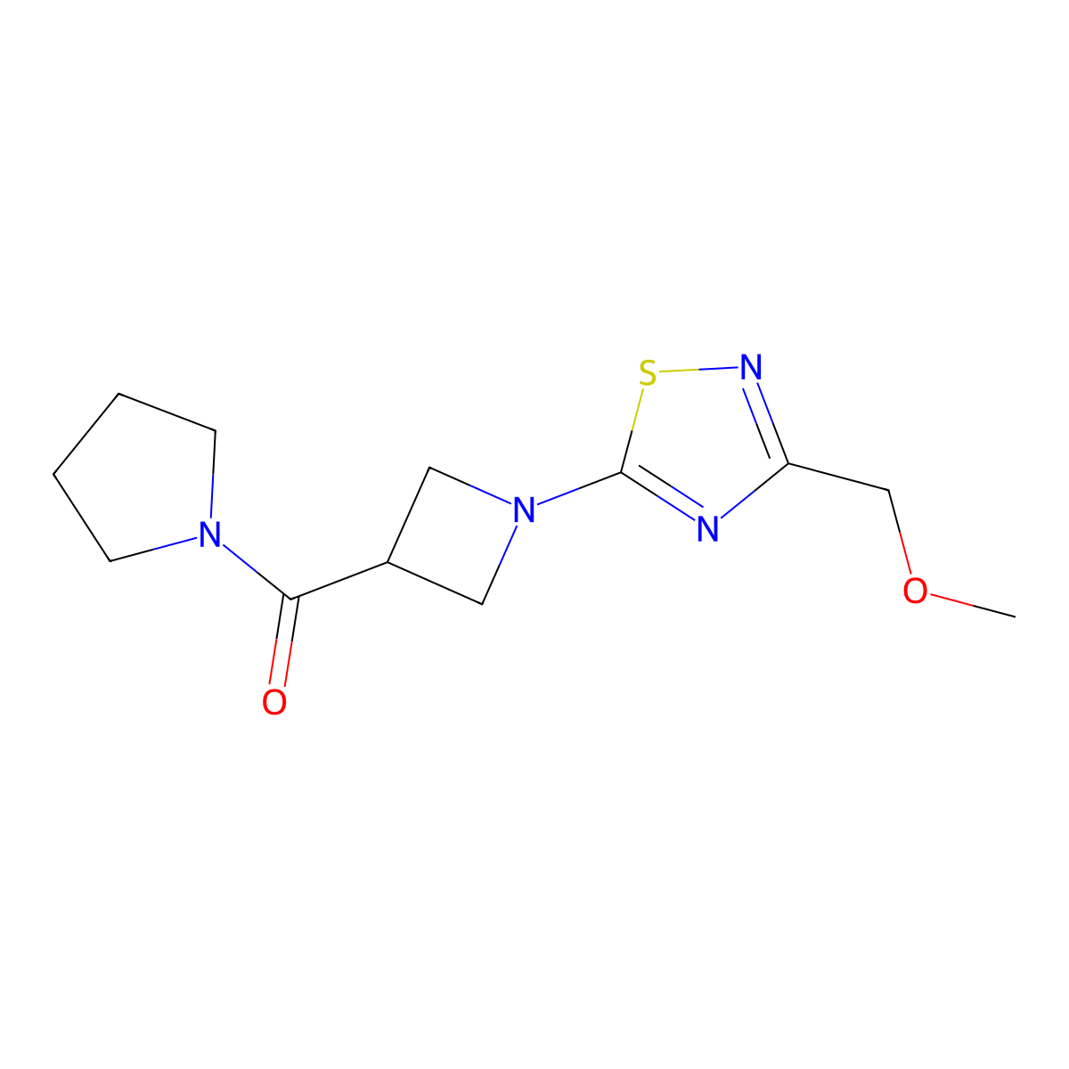 3-(Methoxymethyl)-5-[3-(pyrrolidine-1-carbonyl)azetidin-1-yl]-1,2,4-thiadiazole molecular structure, CAS 2877761-75-4