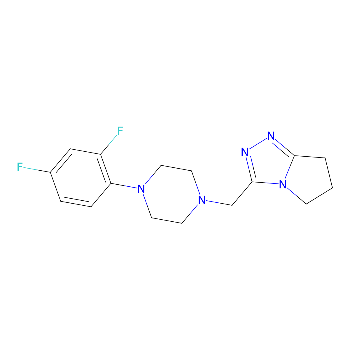 1-(2,4-difluorophenyl)-4-({5H,6H,7H-pyrrolo[2,1-c][1,2,4]triazol-3-yl}methyl)piperazine molecular structure, CAS 2877761-78-7