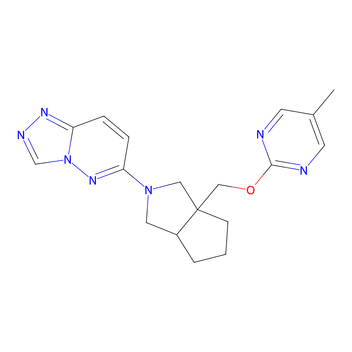 5-Methyl-2-[(2-{[1,2,4]triazolo[4,3-b]pyridazin-6-yl}-octahydrocyclopenta[c]pyrrol-3a-yl)methoxy]pyrimidine molecular structure, CAS 2877761-83-4