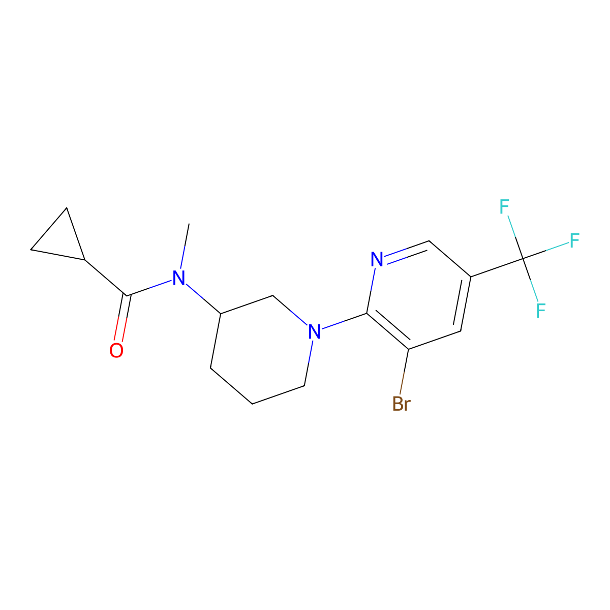 N-{1-[3-bromo-5-(trifluoromethyl)pyridin-2-yl]piperidin-3-yl}-N-methylcyclopropanecarboxamide molecular structure, CAS 2877761-85-6