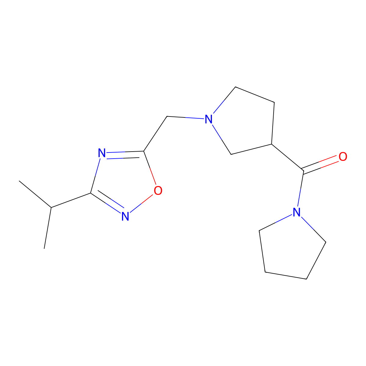 3-(Propan-2-yl)-5-{[3-(pyrrolidine-1-carbonyl)pyrrolidin-1-yl]methyl}-1,2,4-oxadiazole molecular structure, CAS 2877761-89-0