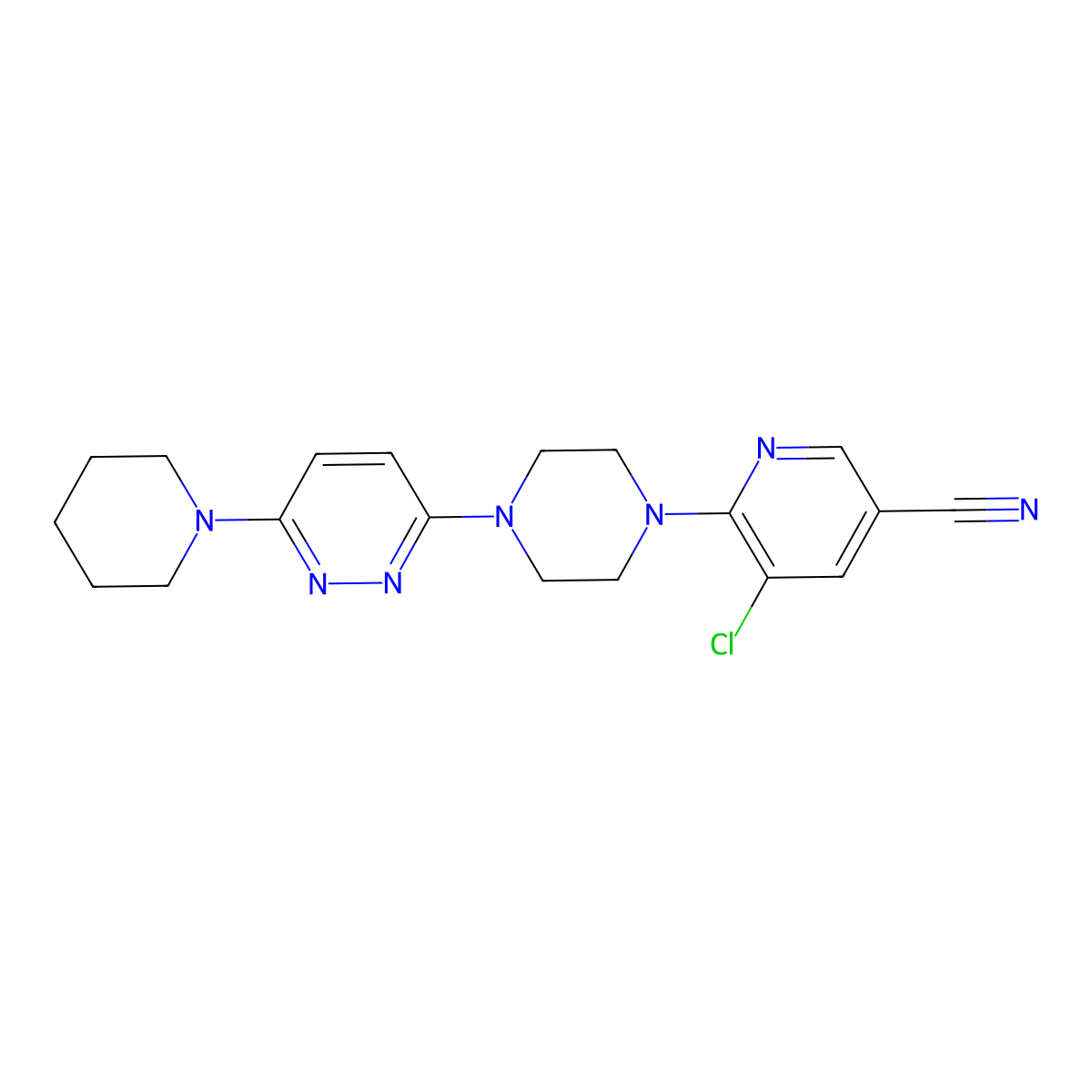 5-Chloro-6-{4-[6-(piperidin-1-yl)pyridazin-3-yl]piperazin-1-yl}pyridine-3-carbonitrile molecular structure, CAS 2877761-92-5
