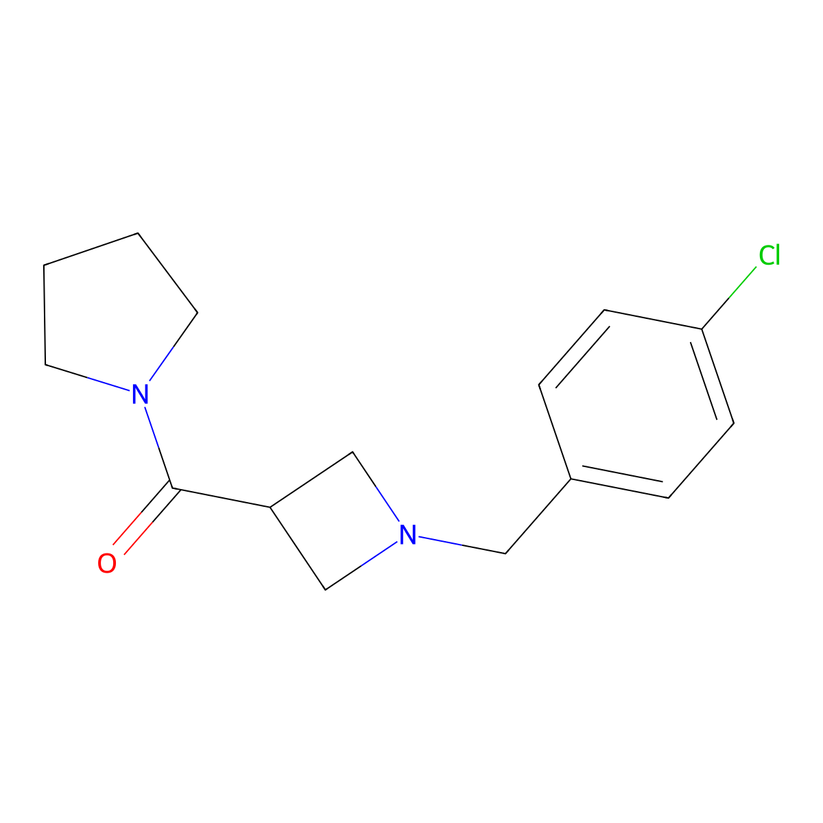 1-{1-[(4-Chlorophenyl)methyl]azetidine-3-carbonyl}pyrrolidine molecular structure, CAS 2877761-96-9
