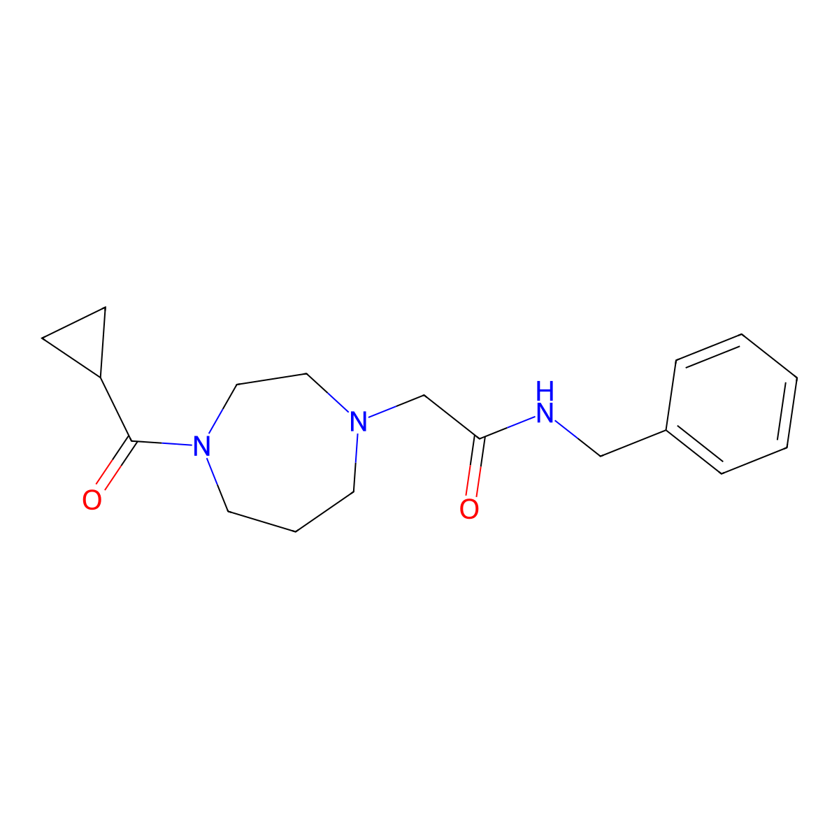 N-benzyl-2-(4-cyclopropanecarbonyl-1,4-diazepan-1-yl)acetamide molecular structure, CAS 2877762-04-2