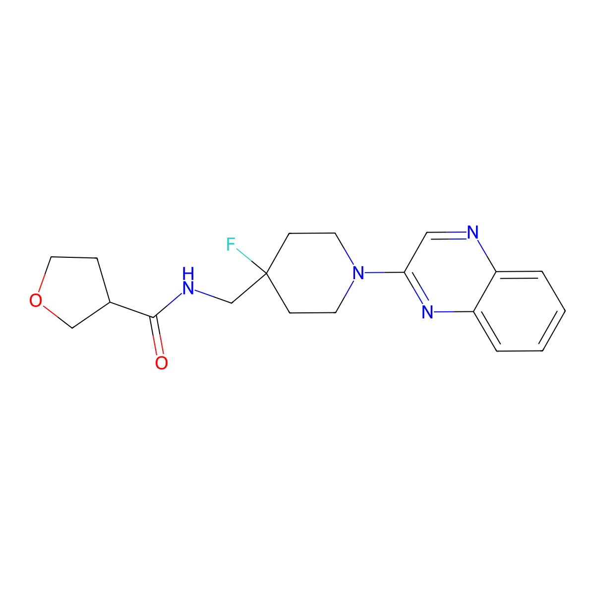 N-{[4-fluoro-1-(quinoxalin-2-yl)piperidin-4-yl]methyl}oxolane-3-carboxamide molecular structure, CAS 2877762-09-7
