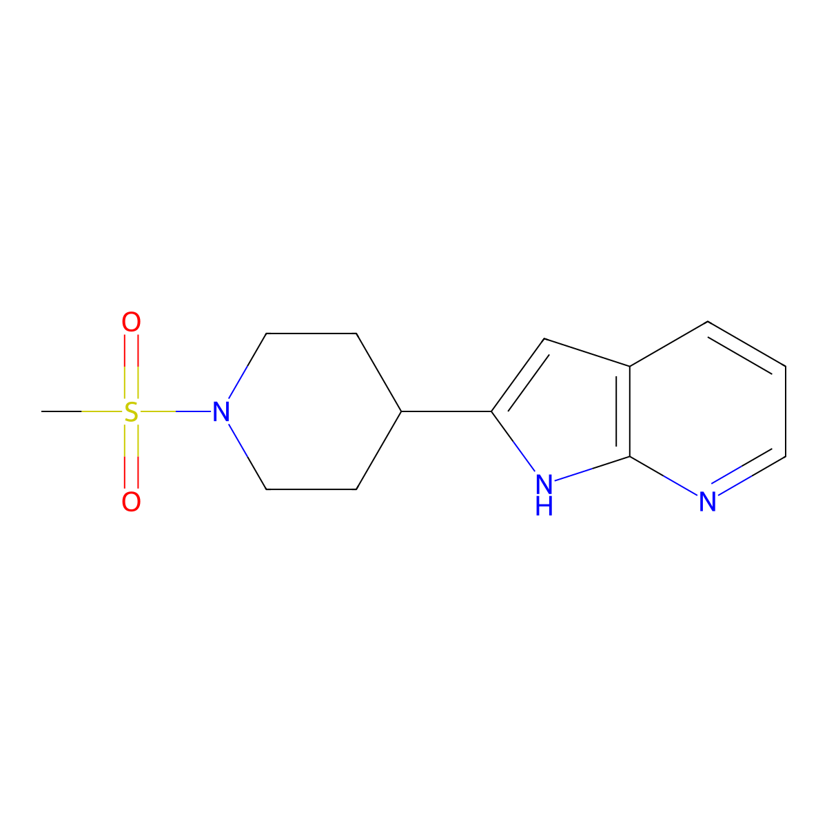 1-methanesulfonyl-4-{1H-pyrrolo[2,3-b]pyridin-2-yl}piperidine molecular structure, CAS 2877762-18-8