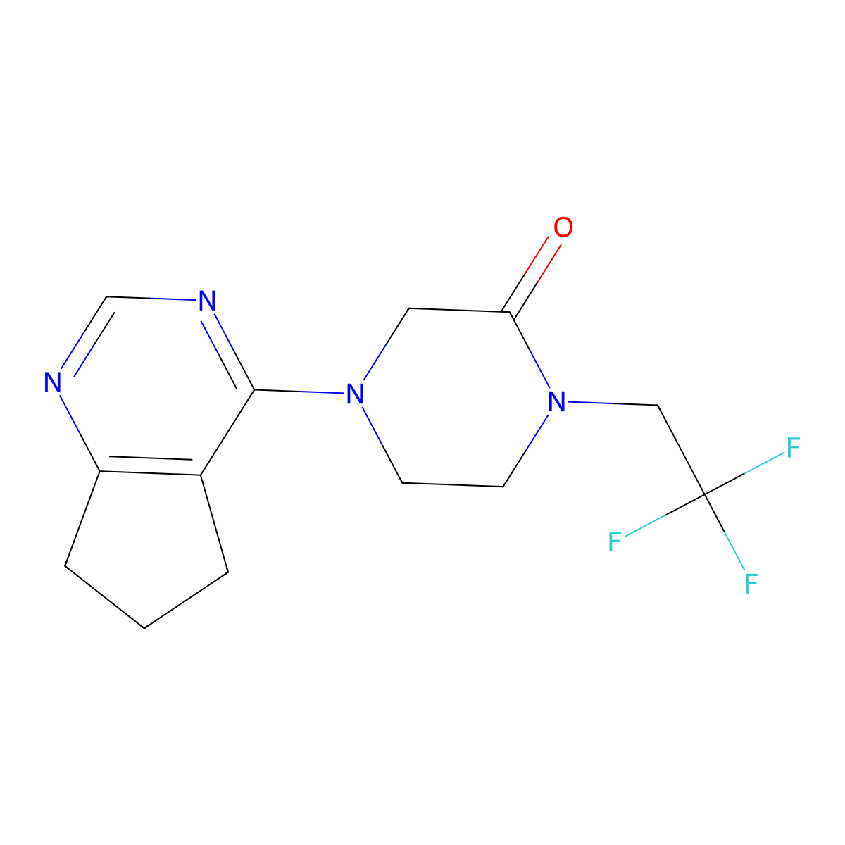 4-{5H,6H,7H-cyclopenta[d]pyrimidin-4-yl}-1-(2,2,2-trifluoroethyl)piperazin-2-one molecular structure, CAS 2877762-22-4