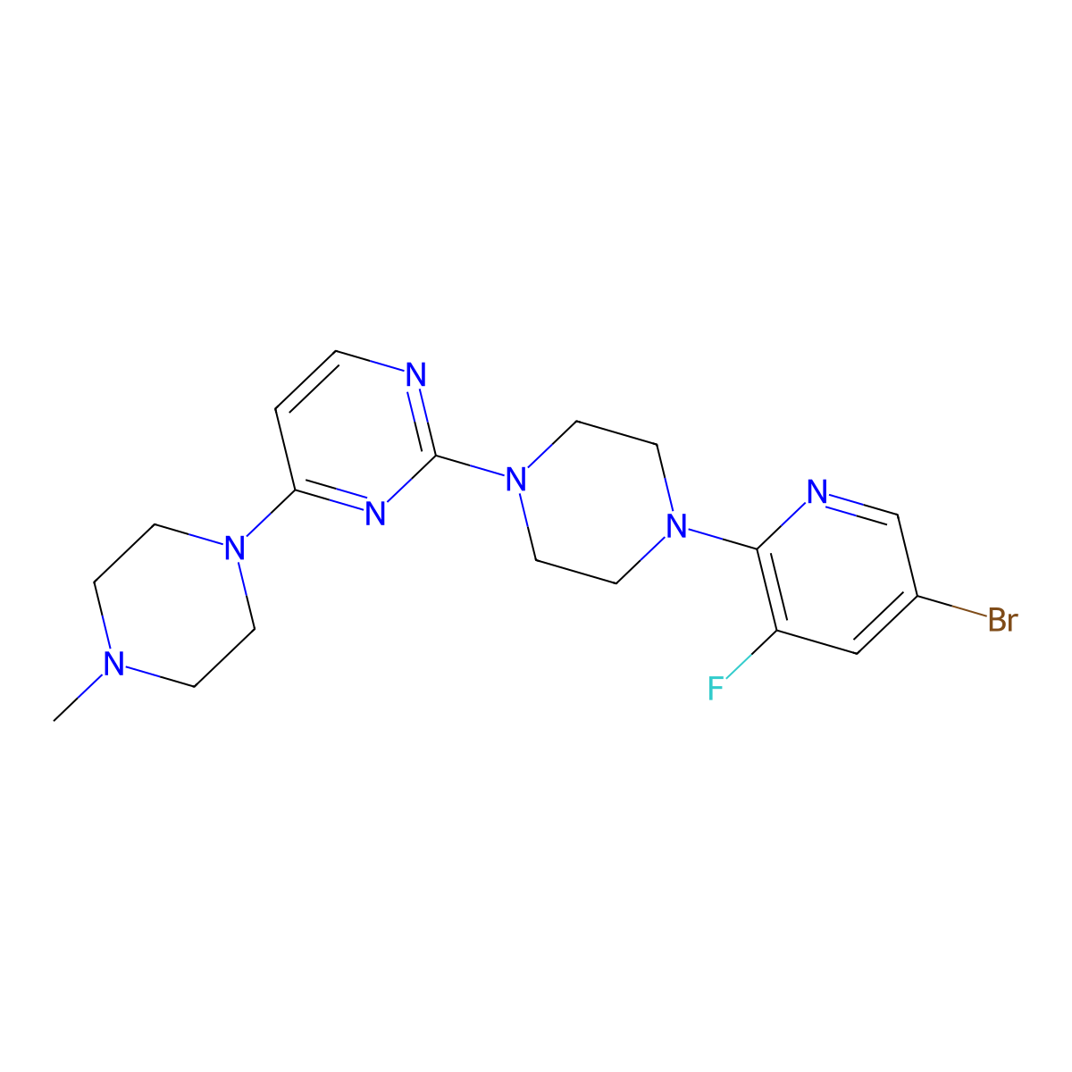 2-[4-(5-Bromo-3-fluoropyridin-2-yl)piperazin-1-yl]-4-(4-methylpiperazin-1-yl)pyrimidine molecular structure, CAS 2877762-26-8