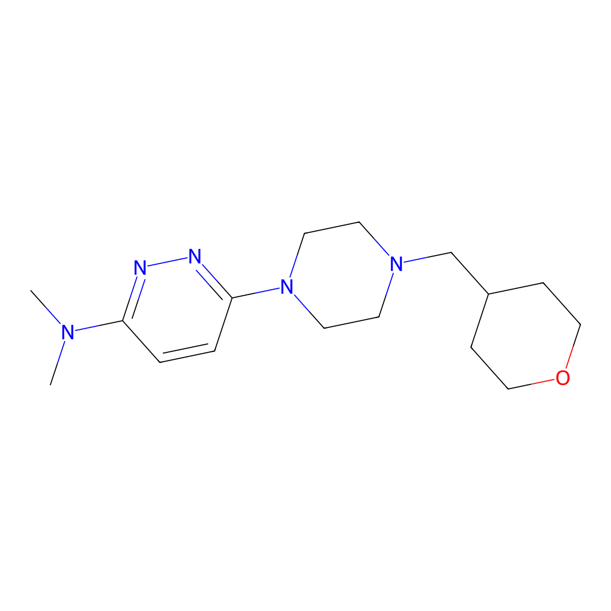 N,N-dimethyl-6-{4-[(oxan-4-yl)methyl]piperazin-1-yl}pyridazin-3-amine molecular structure, CAS 2877762-31-5