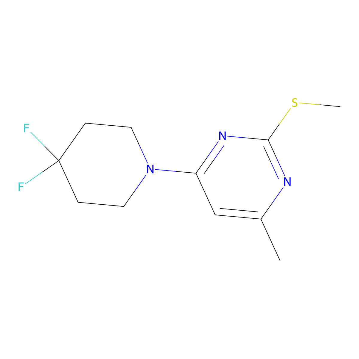 4-(4,4-Difluoropiperidin-1-yl)-6-methyl-2-(methylsulfanyl)pyrimidine molecular structure, CAS 2877762-32-6