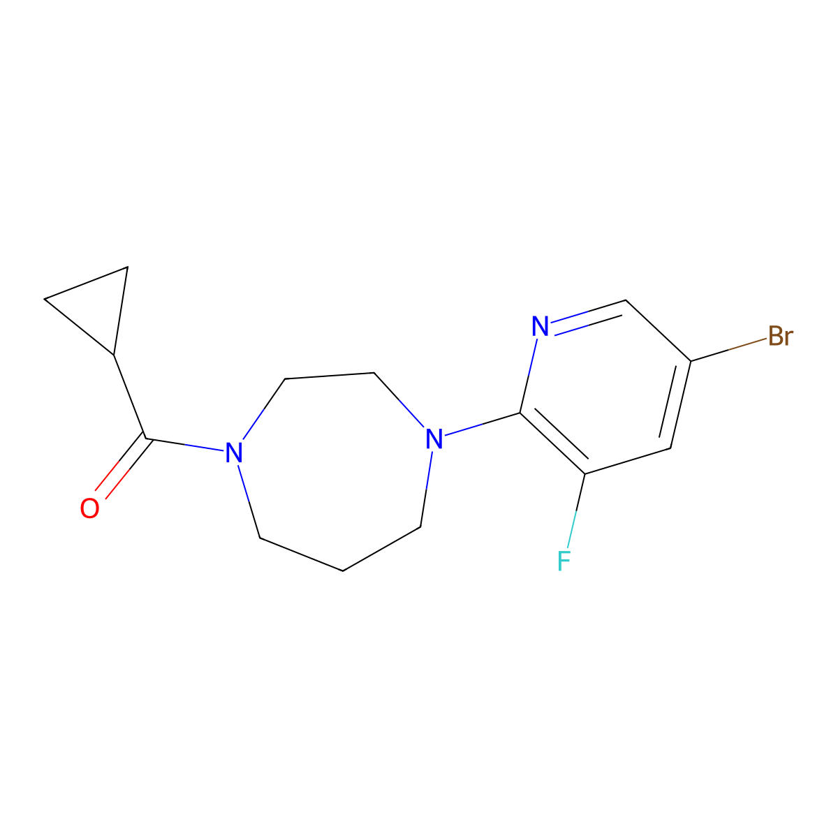 1-(5-Bromo-3-fluoropyridin-2-yl)-4-cyclopropanecarbonyl-1,4-diazepane molecular structure, CAS 2877762-34-8