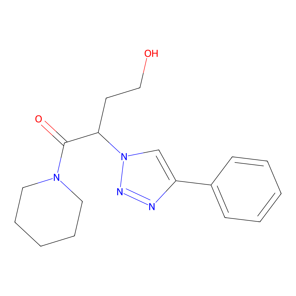 4-hydroxy-2-(4-phenyl-1H-1,2,3-triazol-1-yl)-1-(piperidin-1-yl)butan-1-one molecular structure, CAS 2877762-36-0