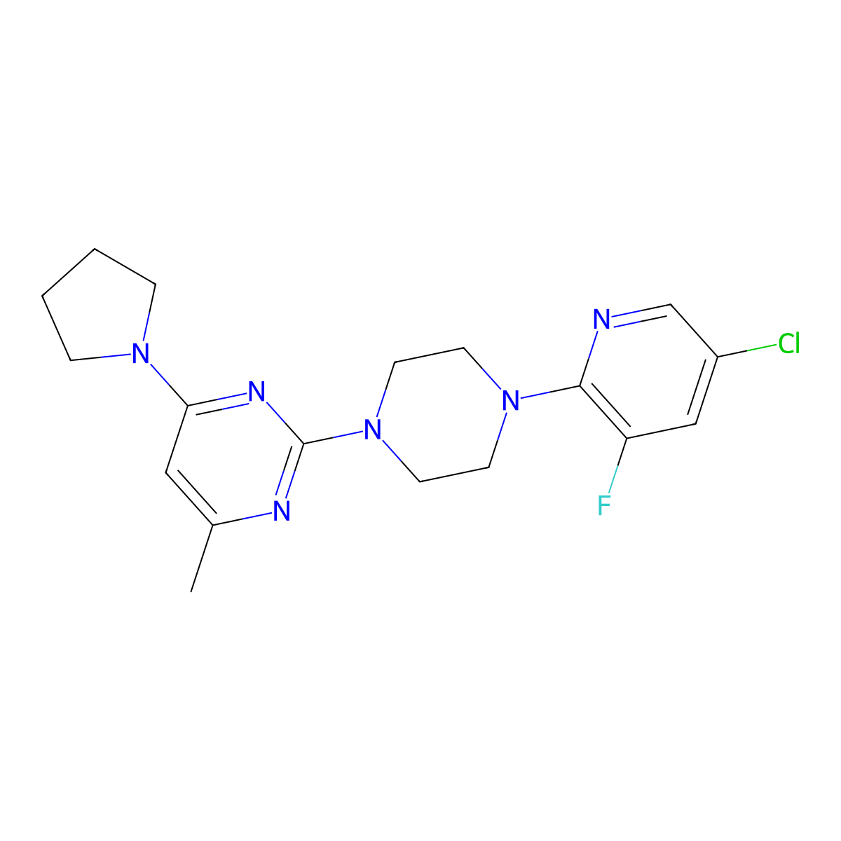 2-[4-(5-Chloro-3-fluoropyridin-2-yl)piperazin-1-yl]-4-methyl-6-(pyrrolidin-1-yl)pyrimidine molecular structure, CAS 2877762-39-3