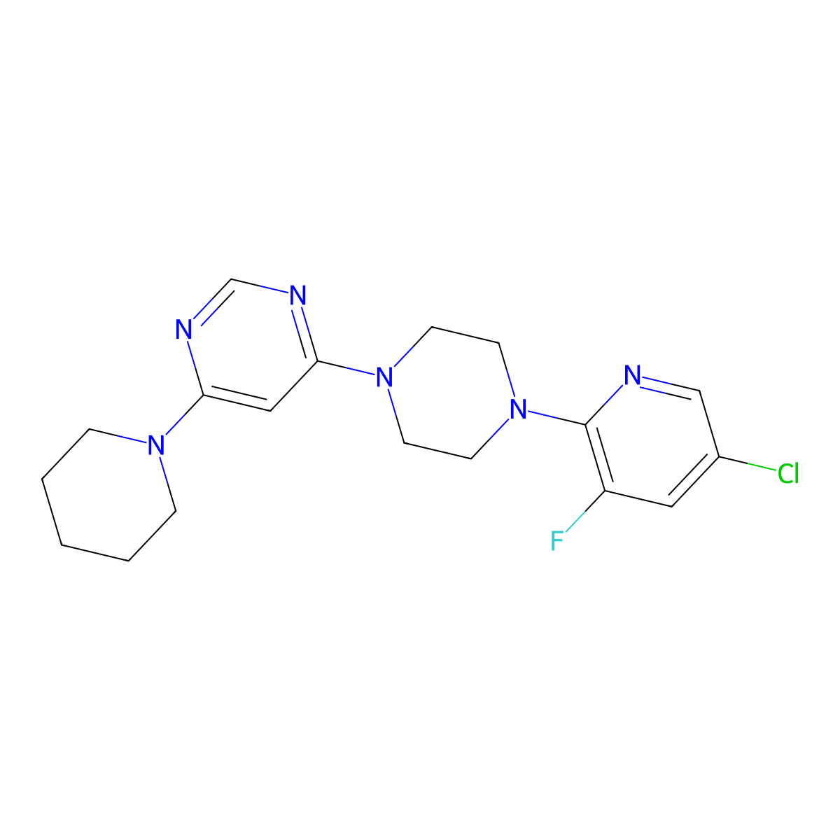 4-[4-(5-Chloro-3-fluoropyridin-2-yl)piperazin-1-yl]-6-(piperidin-1-yl)pyrimidine molecular structure, CAS 2877762-40-6