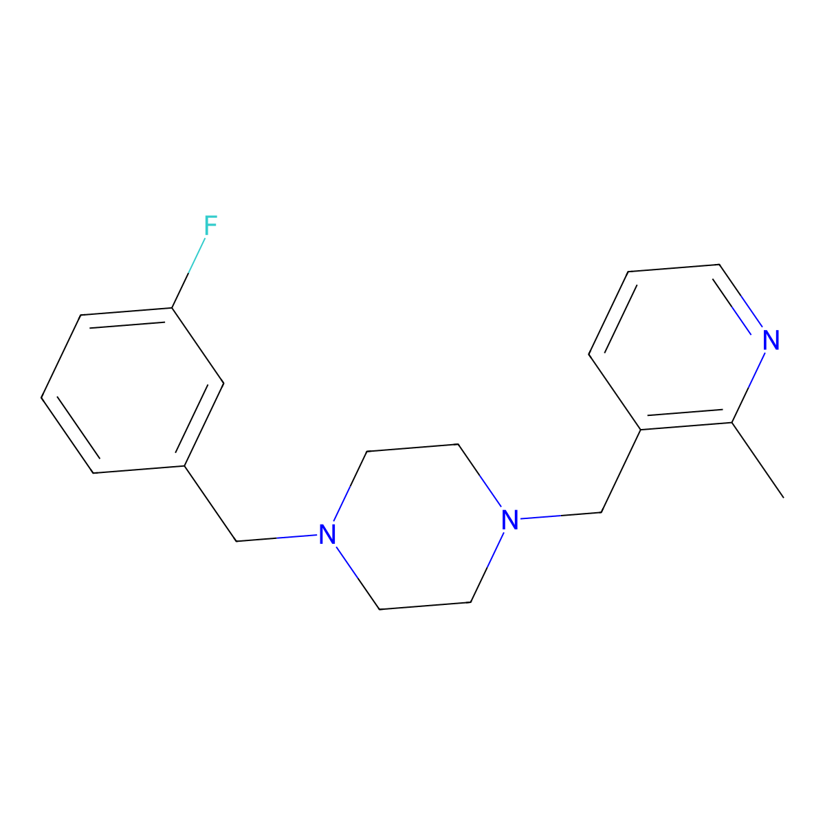 1-[(3-Fluorophenyl)methyl]-4-[(2-methylpyridin-3-yl)methyl]piperazine molecular structure, CAS 2877762-41-7