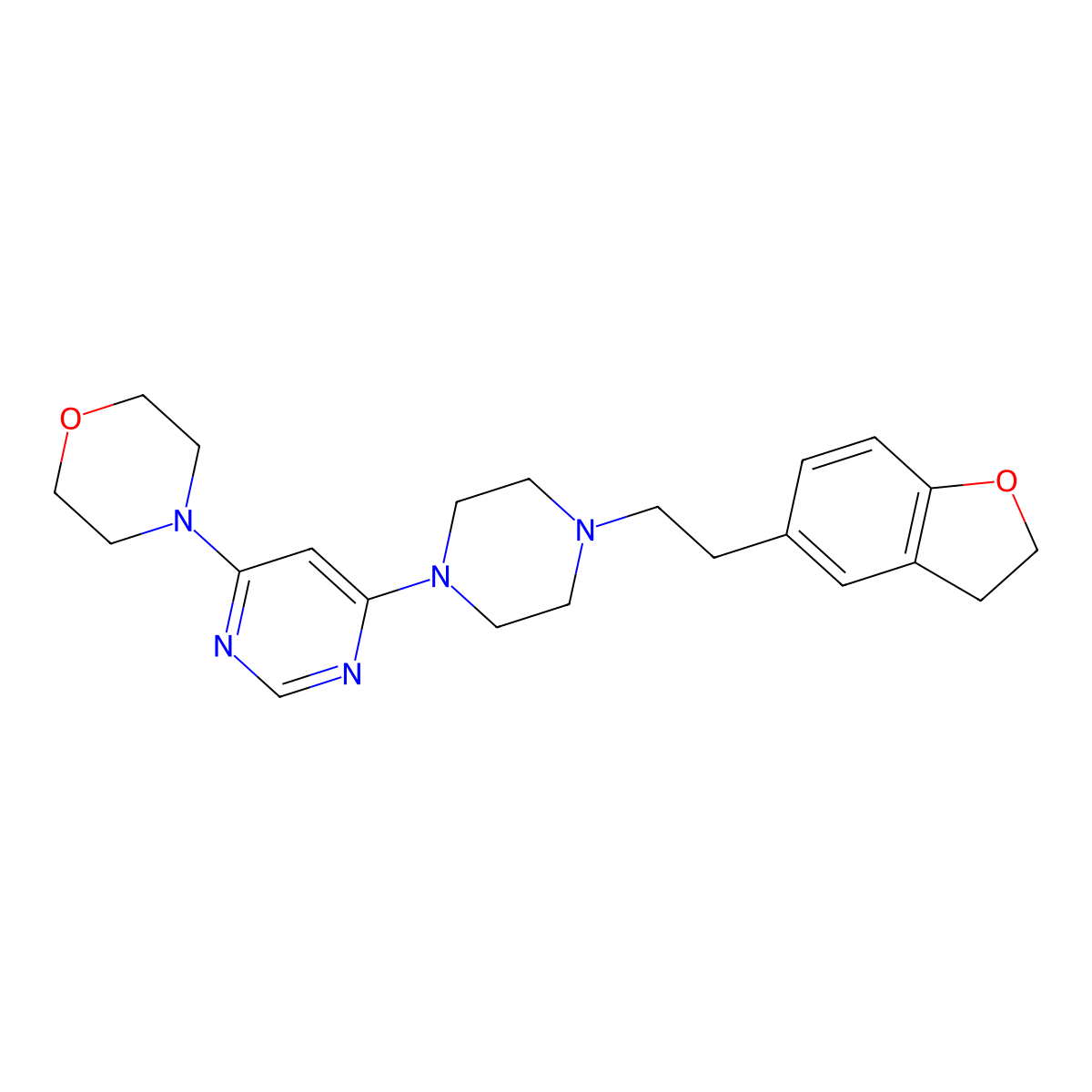 4-(6-{4-[2-(2,3-Dihydro-1-benzofuran-5-yl)ethyl]piperazin-1-yl}pyrimidin-4-yl)morpholine molecular structure, CAS 2877762-42-8