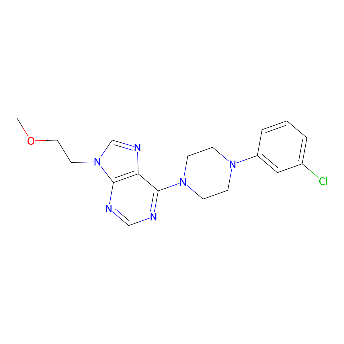 6-[4-(3-chlorophenyl)piperazin-1-yl]-9-(2-methoxyethyl)-9H-purine molecular structure, CAS 2877762-45-1