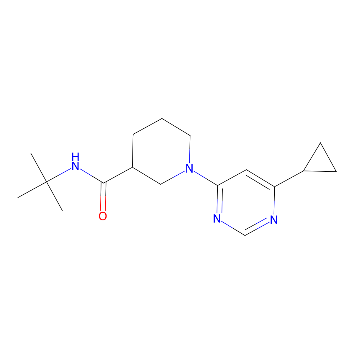 N-tert-butyl-1-(6-cyclopropylpyrimidin-4-yl)piperidine-3-carboxamide molecular structure, CAS 2877762-47-3