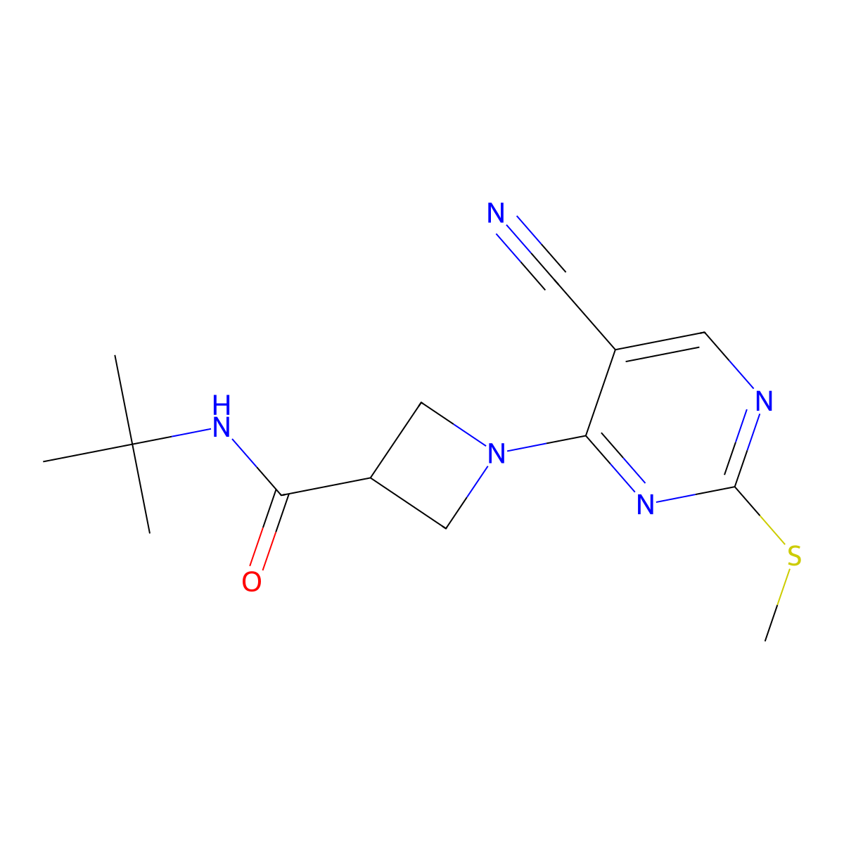 N-tert-butyl-1-[5-cyano-2-(methylsulfanyl)pyrimidin-4-yl]azetidine-3-carboxamide molecular structure, CAS 2877762-48-4