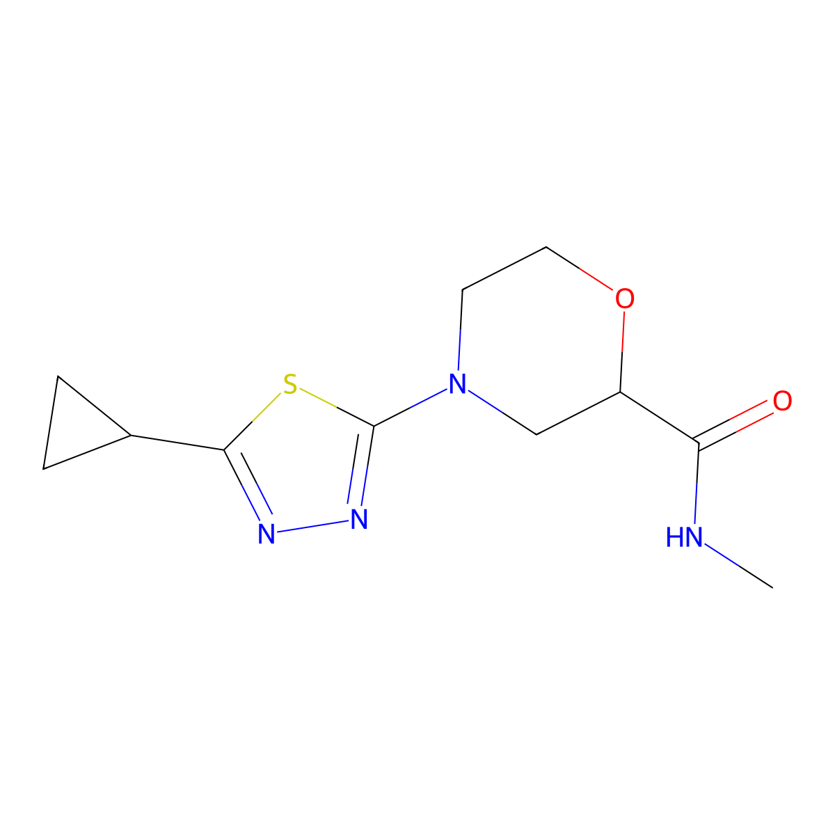 4-(5-cyclopropyl-1,3,4-thiadiazol-2-yl)-N-methylmorpholine-2-carboxamide molecular structure, CAS 2877762-51-9