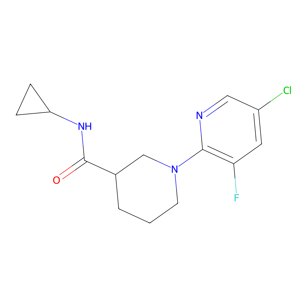 1-(5-chloro-3-fluoropyridin-2-yl)-N-cyclopropylpiperidine-3-carboxamide molecular structure, CAS 2877762-58-6