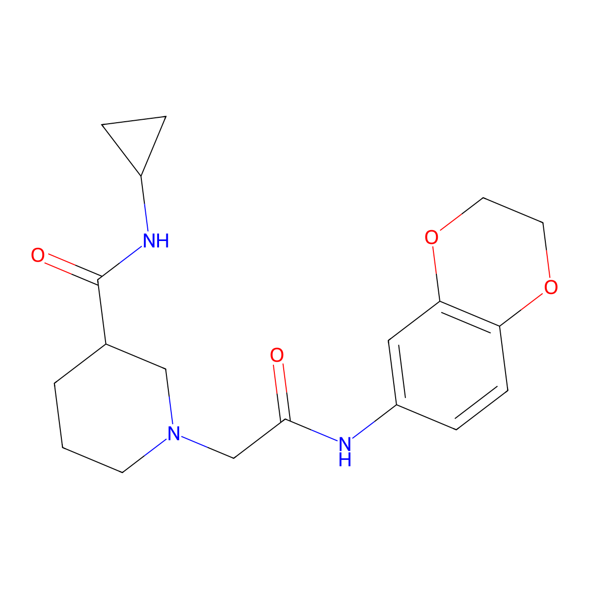 N-cyclopropyl-1-{[(2,3-dihydro-1,4-benzodioxin-6-yl)carbamoyl]methyl}piperidine-3-carboxamide molecular structure, CAS 2877762-59-7