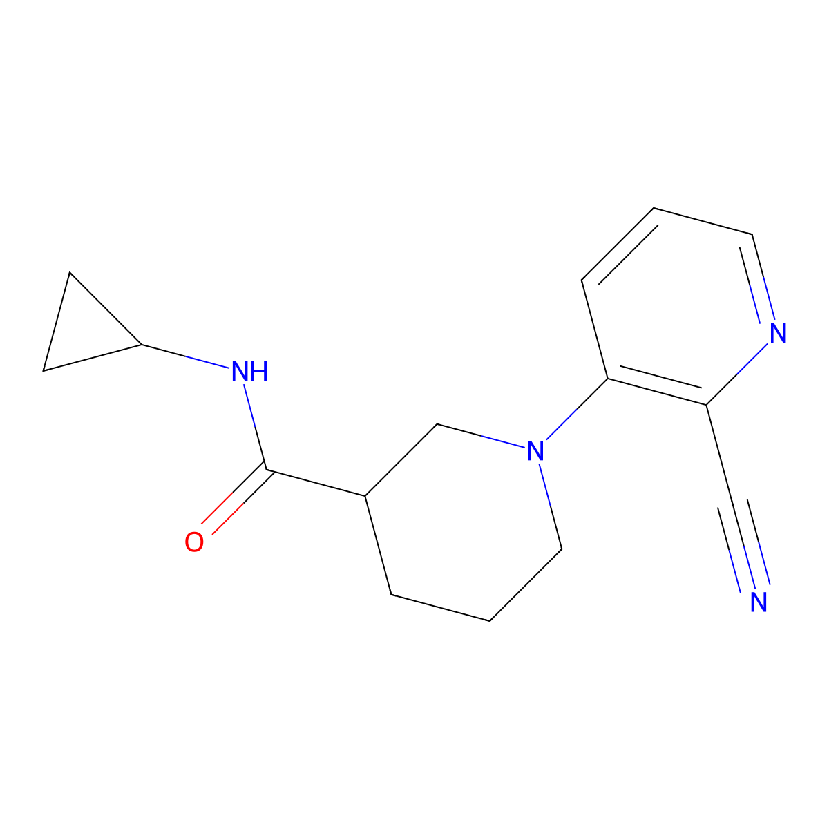 1-(2-cyanopyridin-3-yl)-N-cyclopropylpiperidine-3-carboxamide molecular structure, CAS 2877762-63-3