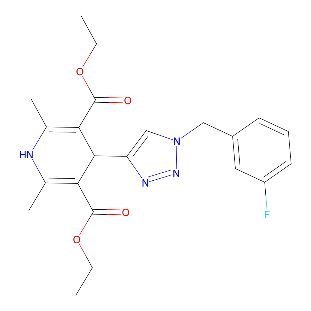 3,5-diethyl 4-{1-[(3-fluorophenyl)methyl]-1H-1,2,3-triazol-4-yl}-2,6-dimethyl-1,4-dihydropyridine-3,5-dicarboxylate molecular structure, CAS 2877762-64-4