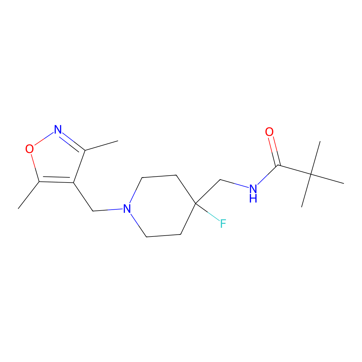 N-({1-[(3,5-dimethyl-1,2-oxazol-4-yl)methyl]-4-fluoropiperidin-4-yl}methyl)-2,2-dimethylpropanamide molecular structure, CAS 2877762-68-8