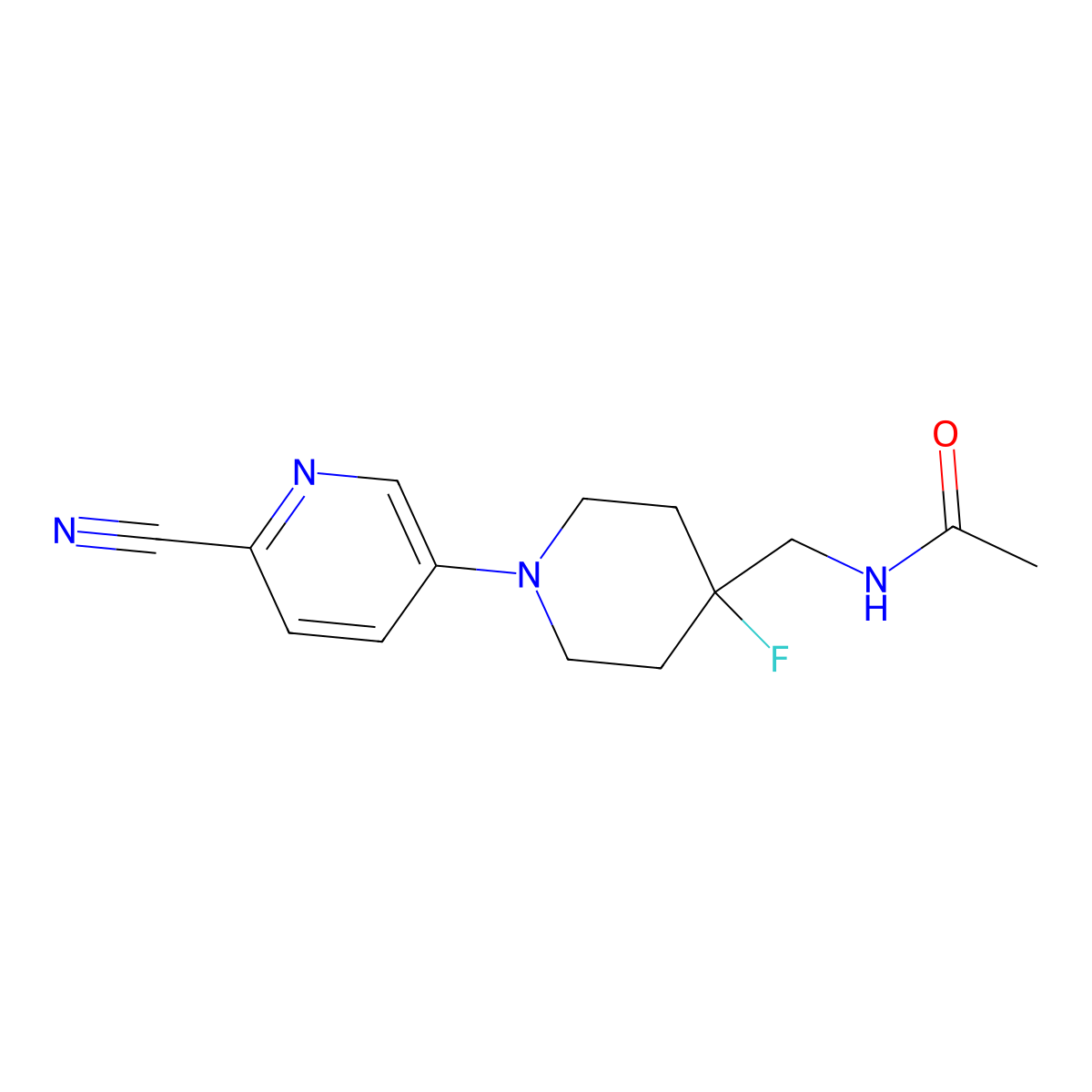 N-{[1-(6-cyanopyridin-3-yl)-4-fluoropiperidin-4-yl]methyl}acetamide molecular structure, CAS 2877762-69-9