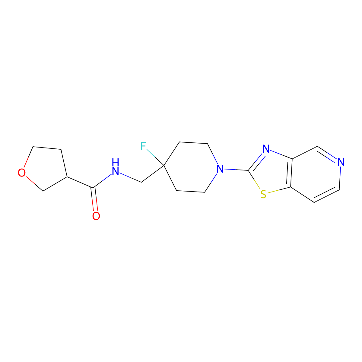 N-[(4-fluoro-1-{[1,3]thiazolo[4,5-c]pyridin-2-yl}piperidin-4-yl)methyl]oxolane-3-carboxamide molecular structure, CAS 2877762-80-4