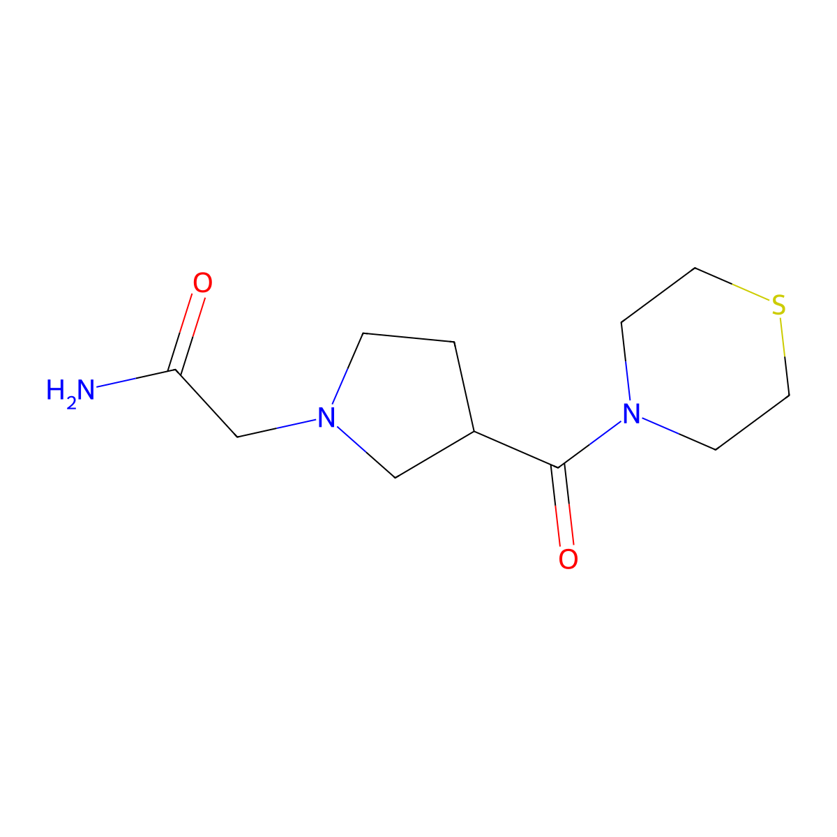 2-[3-(Thiomorpholine-4-carbonyl)pyrrolidin-1-yl]acetamide molecular structure, CAS 2877762-82-6