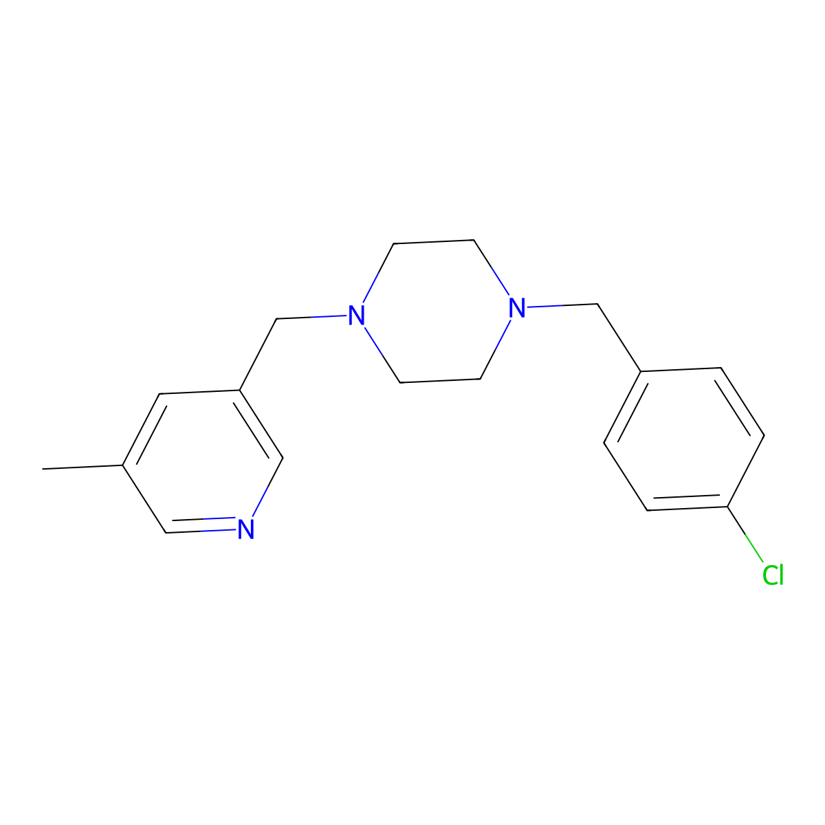 1-[(4-Chlorophenyl)methyl]-4-[(5-methylpyridin-3-yl)methyl]piperazine molecular structure, CAS 2877762-83-7