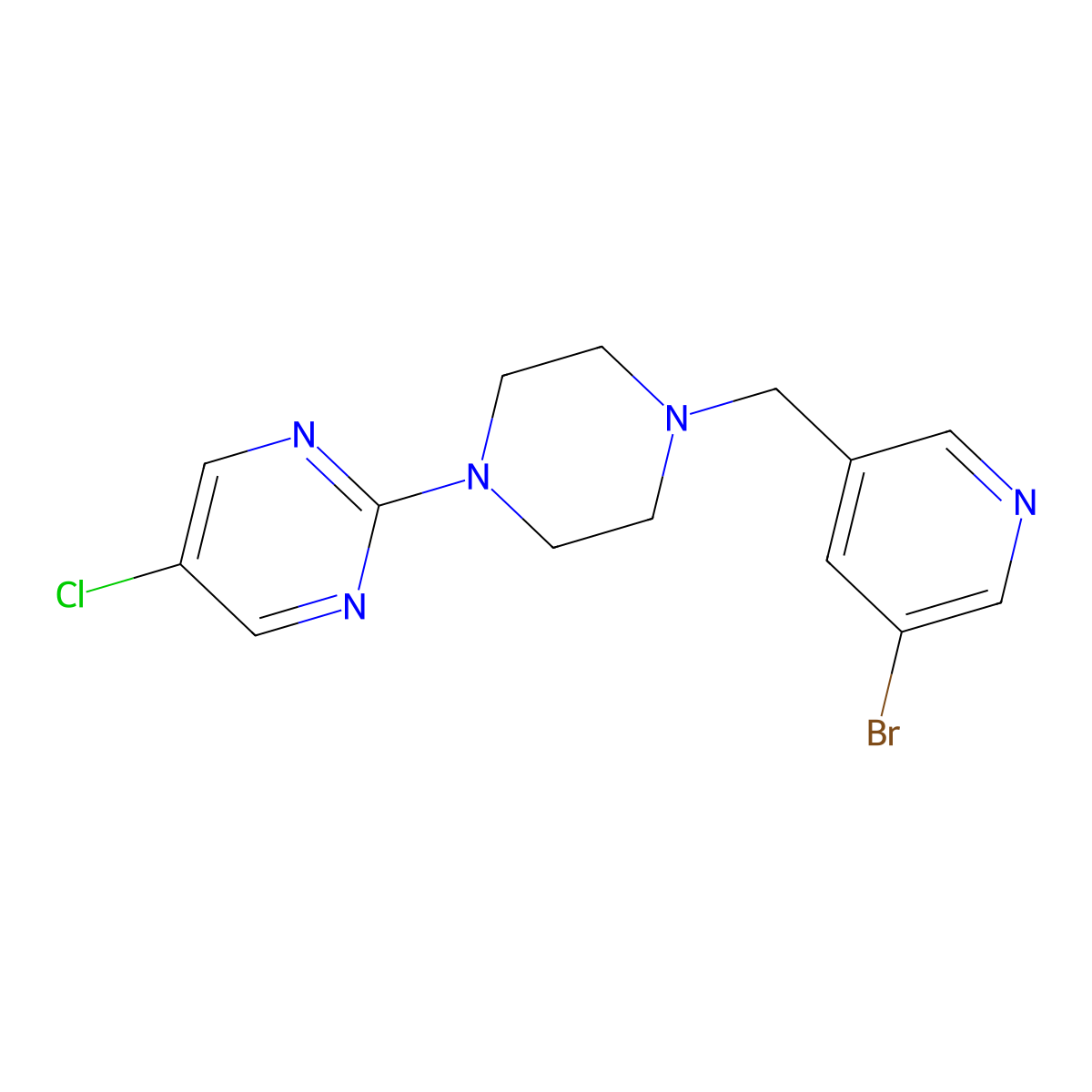 2-{4-[(5-Bromopyridin-3-yl)methyl]piperazin-1-yl}-5-chloropyrimidine molecular structure, CAS 2877762-84-8