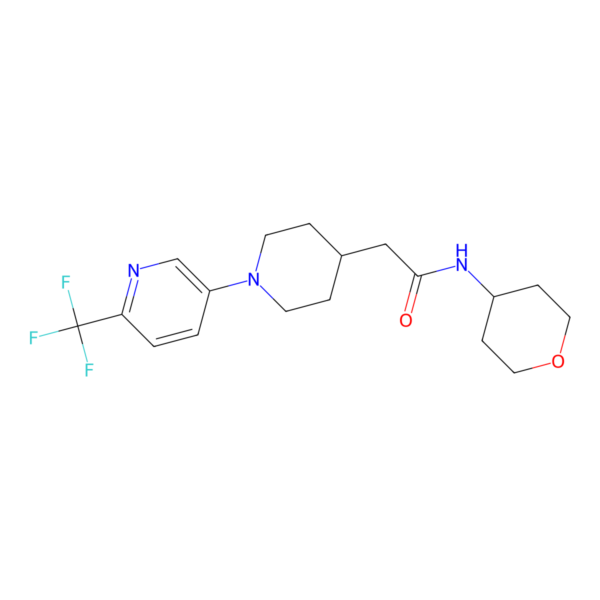 N-(oxan-4-yl)-2-{1-[6-(trifluoromethyl)pyridin-3-yl]piperidin-4-yl}acetamide molecular structure, CAS 2877762-85-9