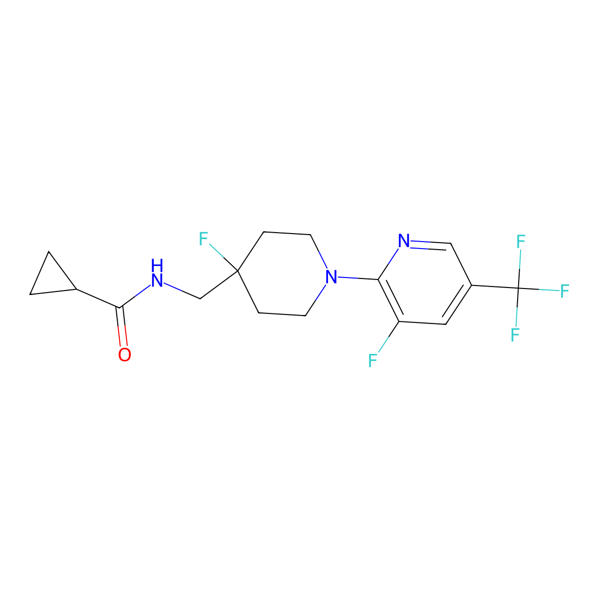 N-({4-fluoro-1-[3-fluoro-5-(trifluoromethyl)pyridin-2-yl]piperidin-4-yl}methyl)cyclopropanecarboxamide molecular structure, CAS 2877762-89-3