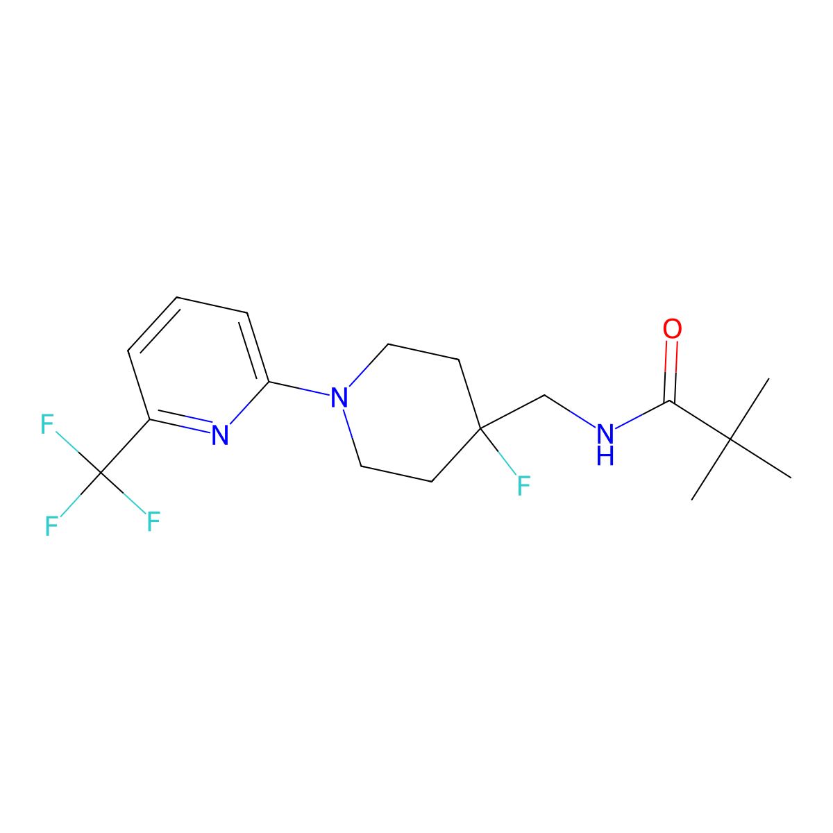 N-({4-fluoro-1-[6-(trifluoromethyl)pyridin-2-yl]piperidin-4-yl}methyl)-2,2-dimethylpropanamide molecular structure, CAS 2877762-92-8