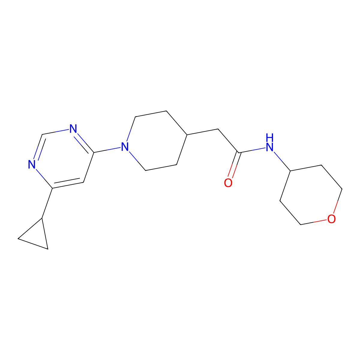 2-[1-(6-cyclopropylpyrimidin-4-yl)piperidin-4-yl]-N-(oxan-4-yl)acetamide molecular structure, CAS 2877762-99-5