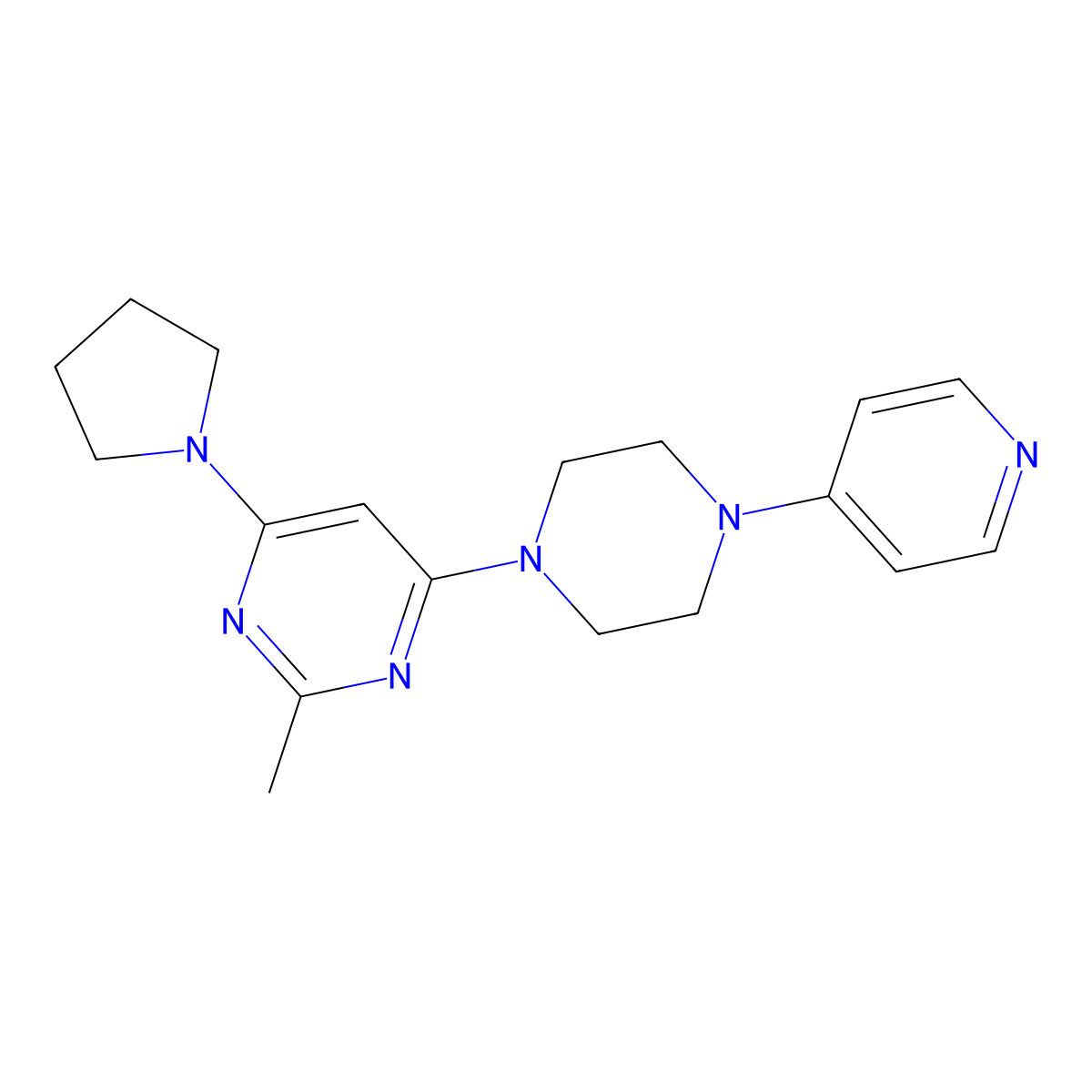 2-Methyl-4-[4-(pyridin-4-yl)piperazin-1-yl]-6-(pyrrolidin-1-yl)pyrimidine molecular structure, CAS 2877763-00-1