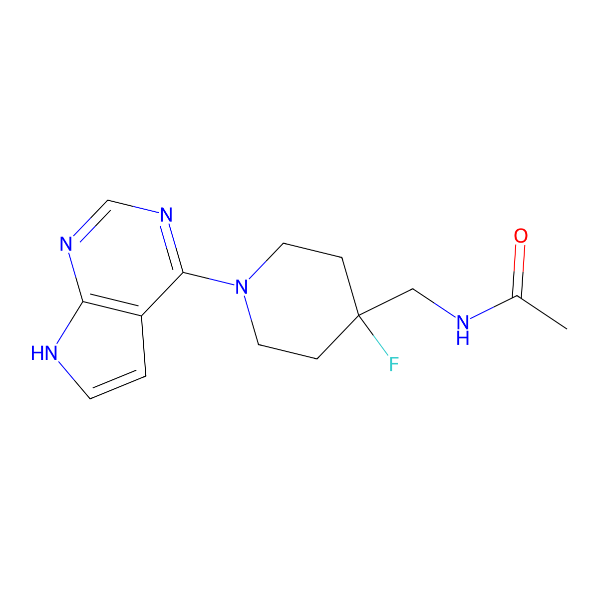 N-[(4-fluoro-1-{7H-pyrrolo[2,3-d]pyrimidin-4-yl}piperidin-4-yl)methyl]acetamide molecular structure, CAS 2877763-04-5