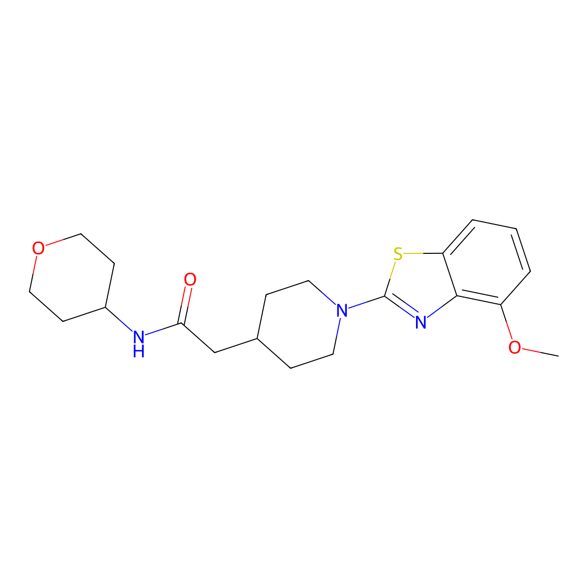 2-[1-(4-methoxy-1,3-benzothiazol-2-yl)piperidin-4-yl]-N-(oxan-4-yl)acetamide molecular structure, CAS 2877763-07-8