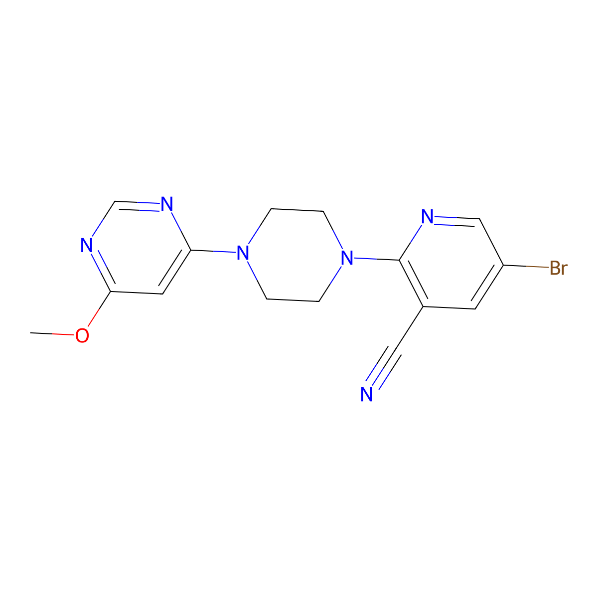 5-Bromo-2-[4-(6-methoxypyrimidin-4-yl)piperazin-1-yl]pyridine-3-carbonitrile molecular structure, CAS 2877763-08-9