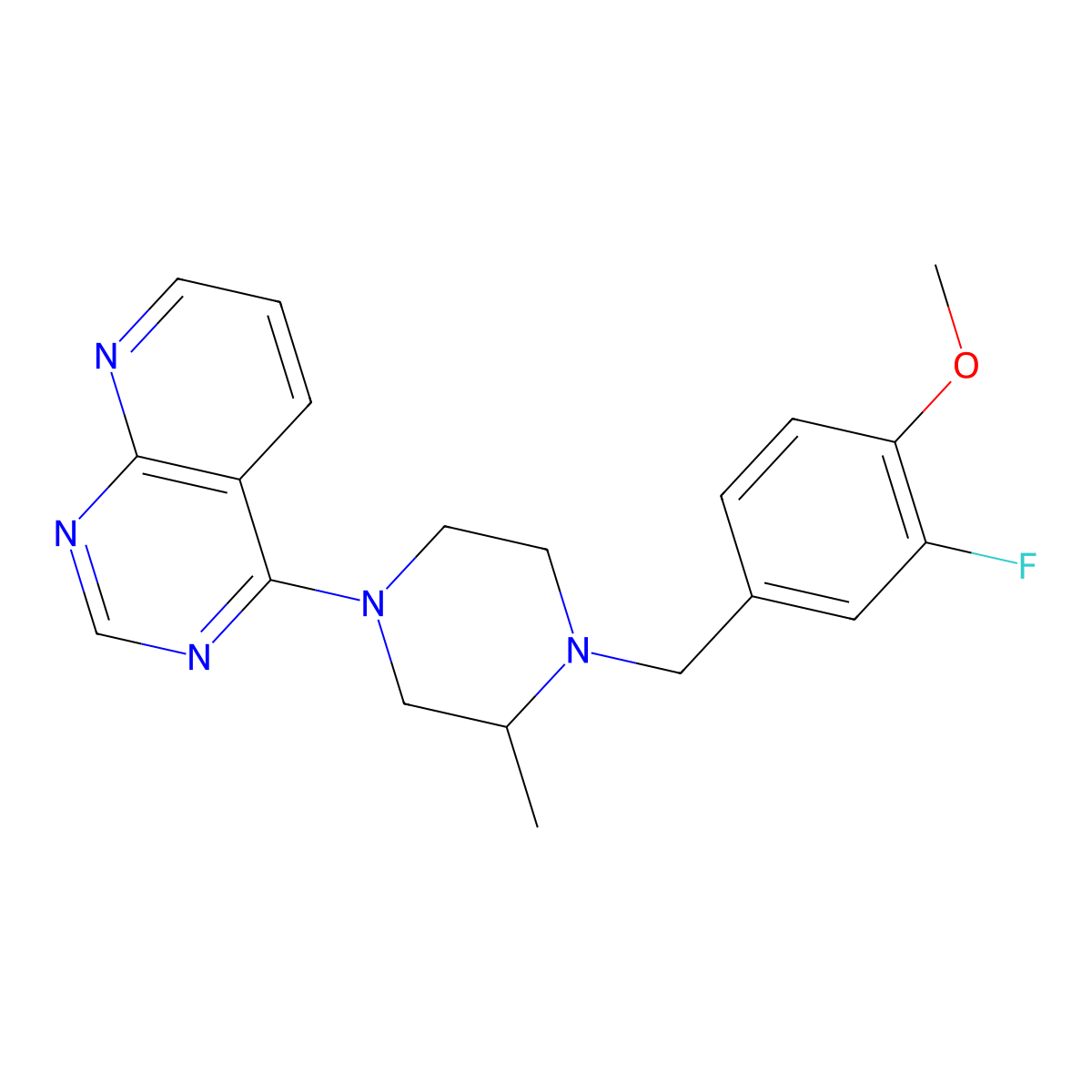 1-[(3-Fluoro-4-methoxyphenyl)methyl]-2-methyl-4-{pyrido[2,3-d]pyrimidin-4-yl}piperazine molecular structure, CAS 2877763-09-0